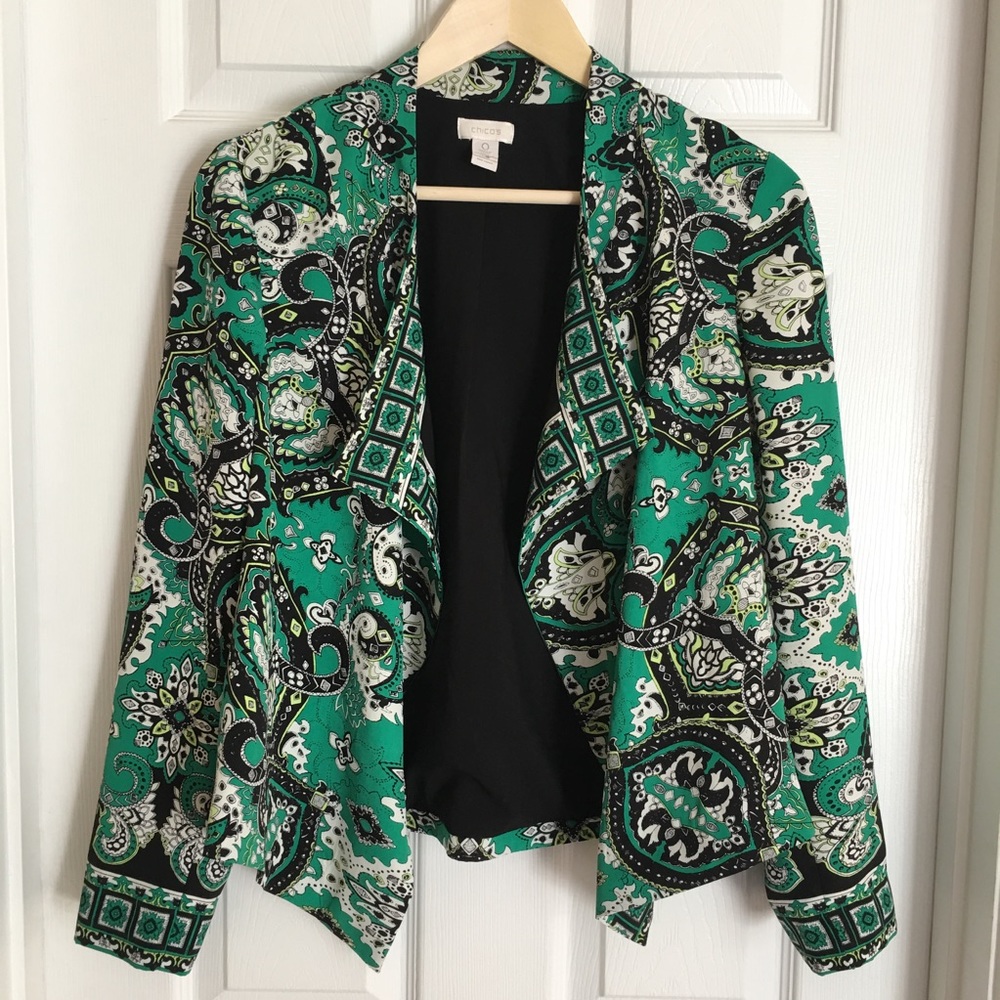 {Chico's} cropped Paisley Print Lightweight Blazer…